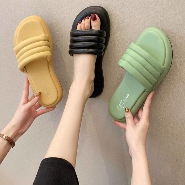 

slippers outdoor thick soled flip flops flat floor 2021 summer sandalias women shoes slides for women's sandals, Black
