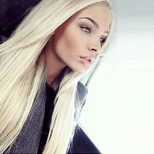 

613# blonde synthetic hair glueless long straight heat resistant lace front wigs with baby soft for black women1