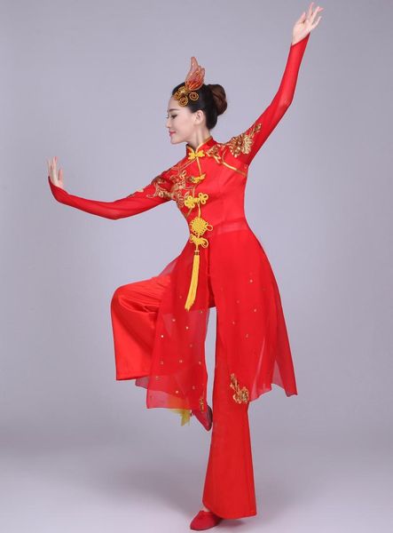 

stage wear chinese folk dance drum yangko clothes fan costume women's classical ballroom performance 886h, Black;red