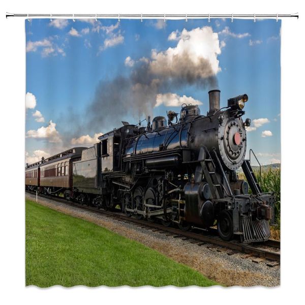 

shower curtains retro train curtain steam engine outdoor scenery bathroom decor waterproof polyester cloth bath with hooks