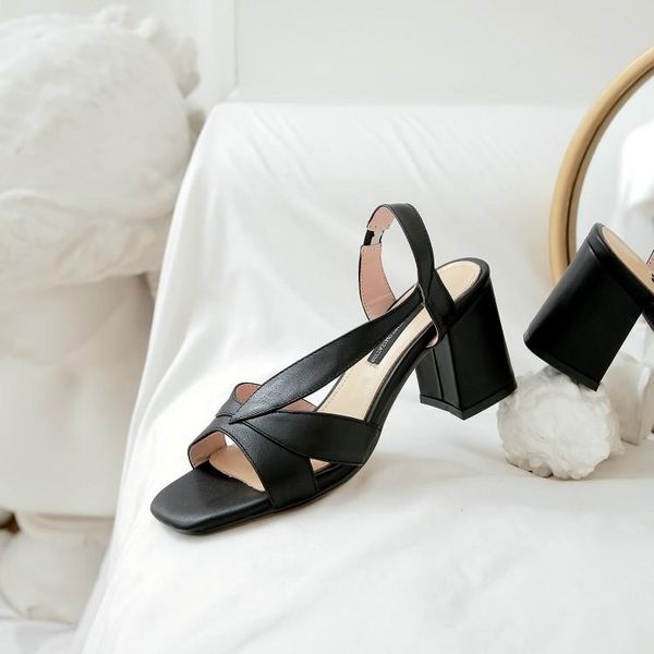 

women sandals cow leather rome style white color open toe high heels beaches party dress size 40, Black