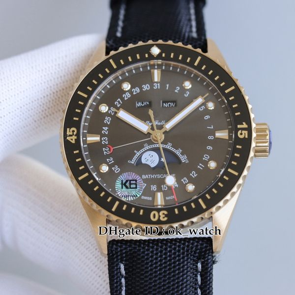 

tw 43mm watch fifty fathoms bathyscape quantiÃ¨me complet 5054-1110-b52a 6654.p automatic mens watch rose gold case gray dial moon phase gent, Slivery;brown