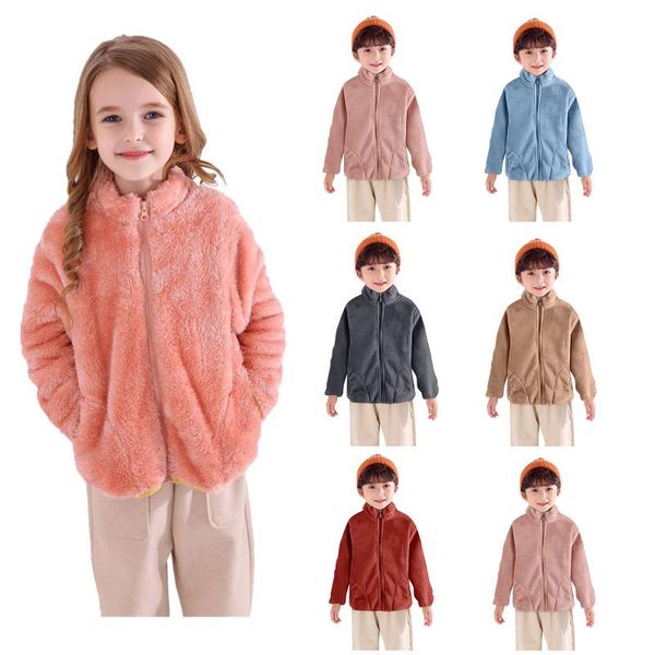 

jackets winter toddler infant baby girls boys solid colors long sleeve warm flannel children zipper sweatshirt thick coats 1-5y, Blue;gray