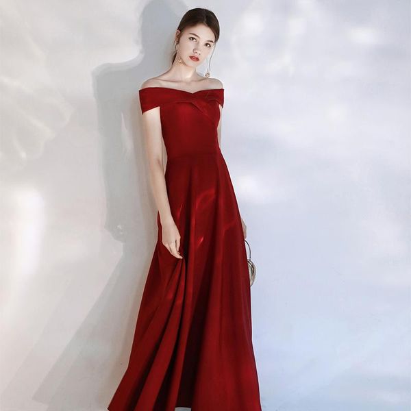 

slash neck bride dress temperament wedding party elegant slim evening romantic banquet oversize 3xl ethnic clothing, Red