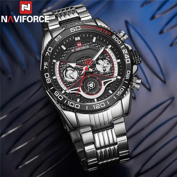 

wristwatches naviforce man wristwatch fashion sport men watch silver military stainless steel quartz male clock gift 9185, Slivery;brown