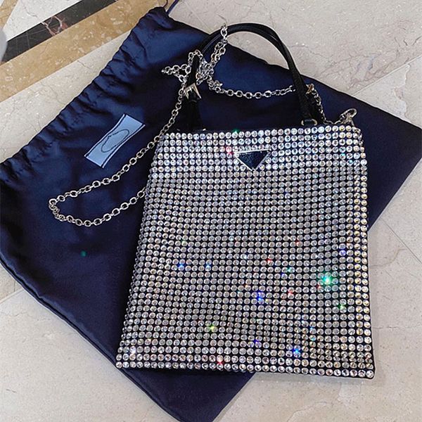 

luxury handbags and storage 2021 new p fairy handsome flash diamond inlaid with colorful net red, the same small square bag, hand carrying c