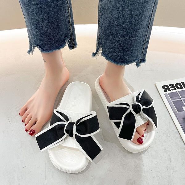 

slippers shoes flat luxury slides slipers women butterfly-knot platform designer 2021 summer fashion rubber scand, Black