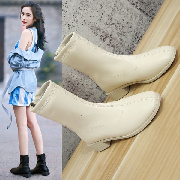 

2021 martin fashion casual small thick heel square head spring and autumn single children's short boots, Black