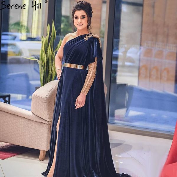 

party dresses serene hill navy blue velvet split evening gowns 2021 beaded one shoulder for woman la71184, White;black