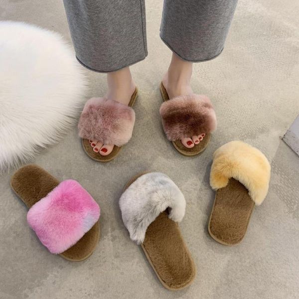 

faux fur slides women furry slippers sandals for woman female indoor shoes house fluffy flip flops plus size, Black