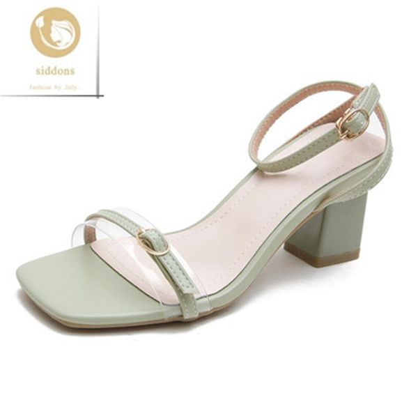 

dress shoes 2021 summer women's simple word belt sandals korean fashion roman thick heel square toe high heels women, Black