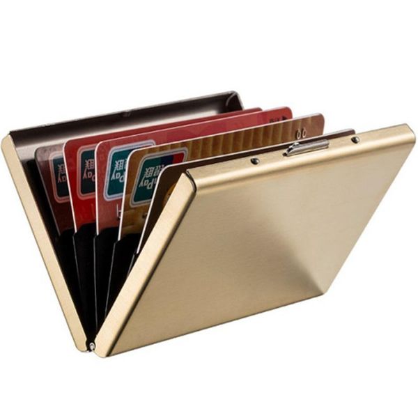 

card holders gold stainless steel rfid box metal package pvc multi-card fashion men's wallet zf10315, Brown;gray