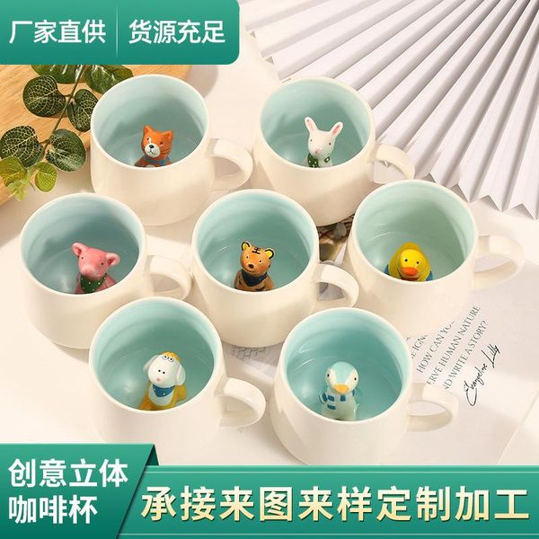 

mugs creative ceramic cups with cute cartoon scenes and handles for women's