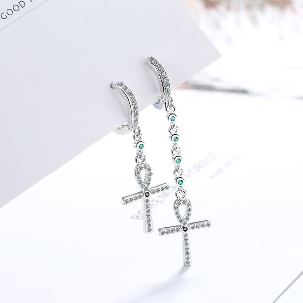 

dangle & chandelier asymmetrical cross earrings women's simple long temperament personality inlaid, Silver