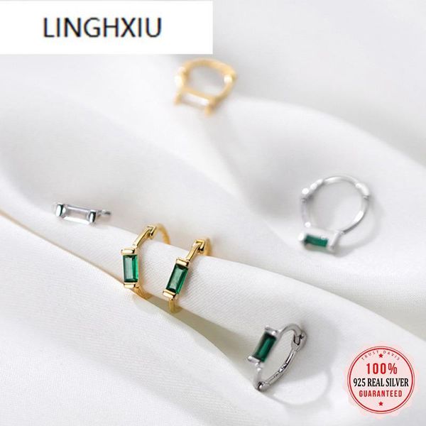

hoop & huggie lingxiu real 925 sterling silver fashion geometry dazzling cz mini earring for women wedding party s925 jewelry da1821, Golden;silver
