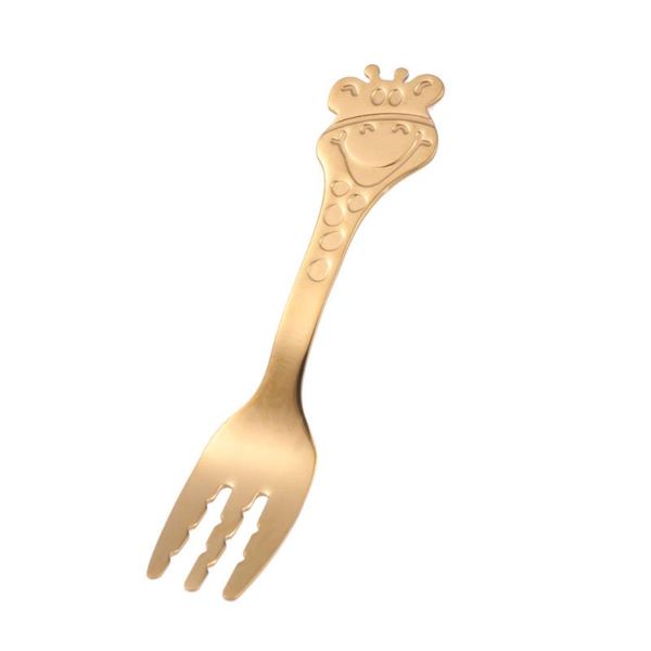 

forks baby cartoon giraffe stainless steel spoon children dinner tableware (golden)