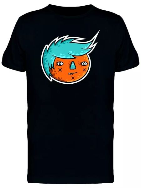 

orange head boy blue hair men's tee -image by shutterstock, White;black
