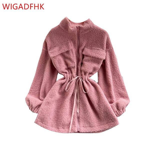 

women's jackets small fragrant wind lamb wool coat women sweet pink loose winter warmth thick, Black;brown