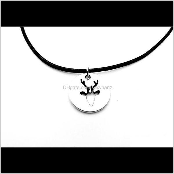 

pendant & pendants jewelry drop delivery 2021 10pcs- simple love deer horn antler necklace hollow outline moose head with circle round leath, Silver