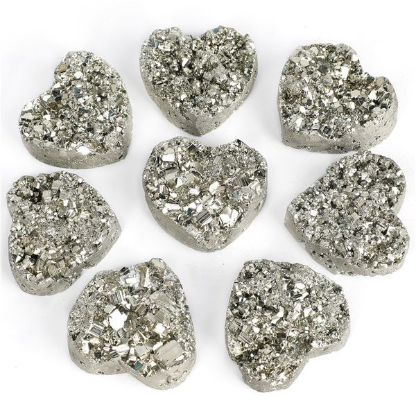 Caimsj natural pirita coração forma quartzo cristais crus e mineral cura energia pedras de pedras de decoração de casa espécim