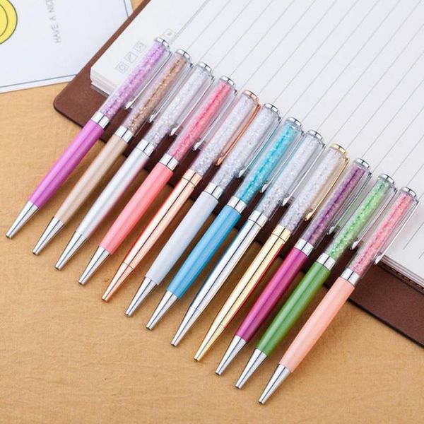 

10pcs colorful crystal pen writing metal ballpoint diamond silver clip office stationery gift pens, Blue;orange