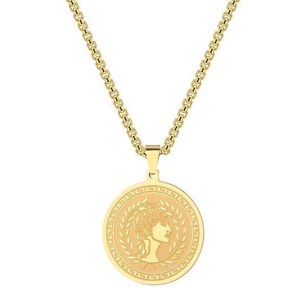 

pendant necklaces religious jewelry gold ancient greek goddess hera necklace fashion stainless steel coin charms women chain gift, Silver