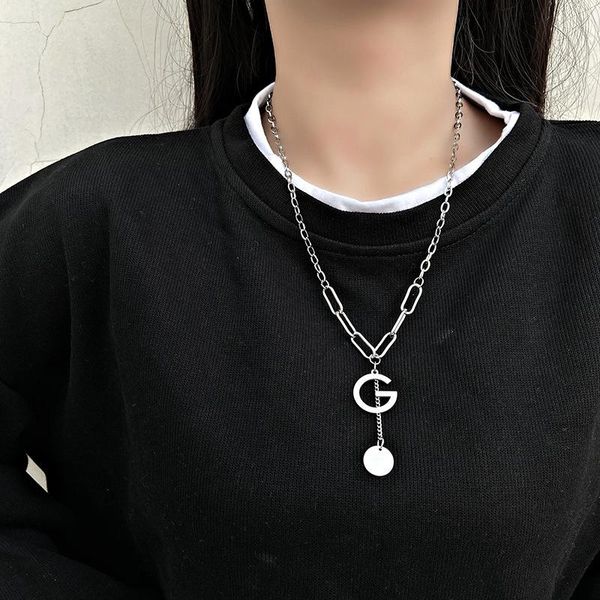 

womens stainless steel letter sweater chain titanium retro personality geometric travel souvenir jewelry pendant necklaces, Silver