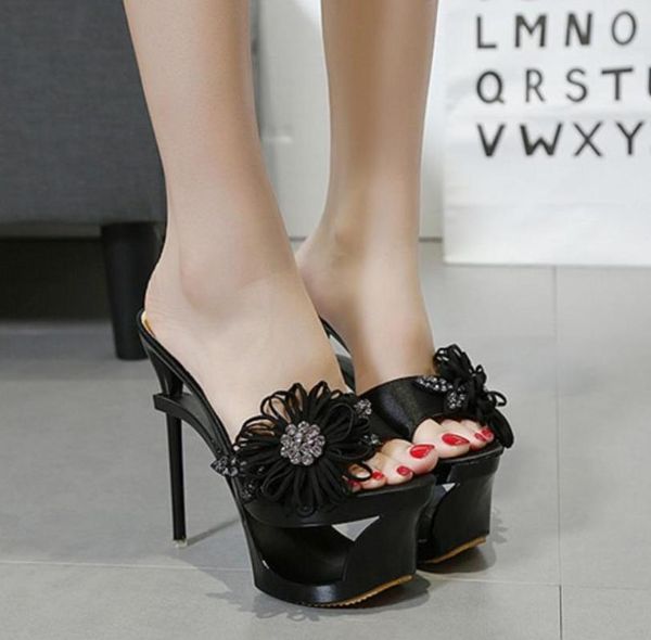 

slippers the 15cm high heel size 34-40 in summer of 2021, Black