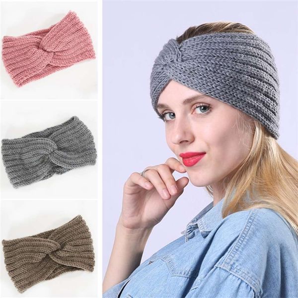 

autumn and winter knitting ornament cross head elastic wool warm women's sports hair band, Silver