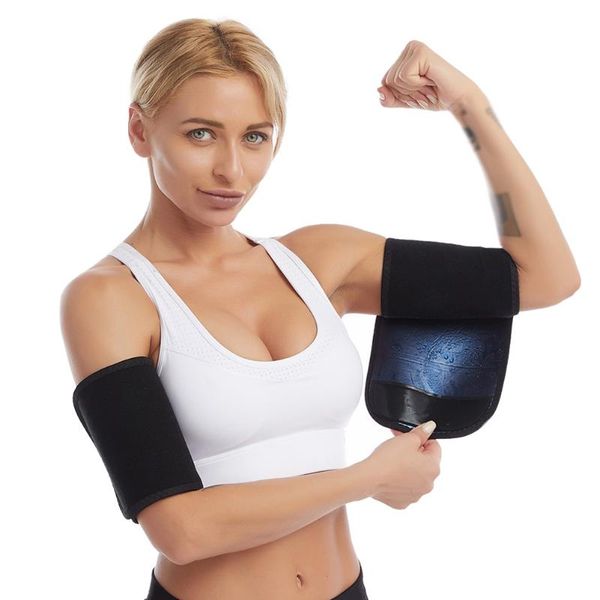 

elbow & knee pads 1 pair women arm sweat bands shaping sleeves weight loss compression shaper wrap sculpt slimming workout fitness, Black;gray