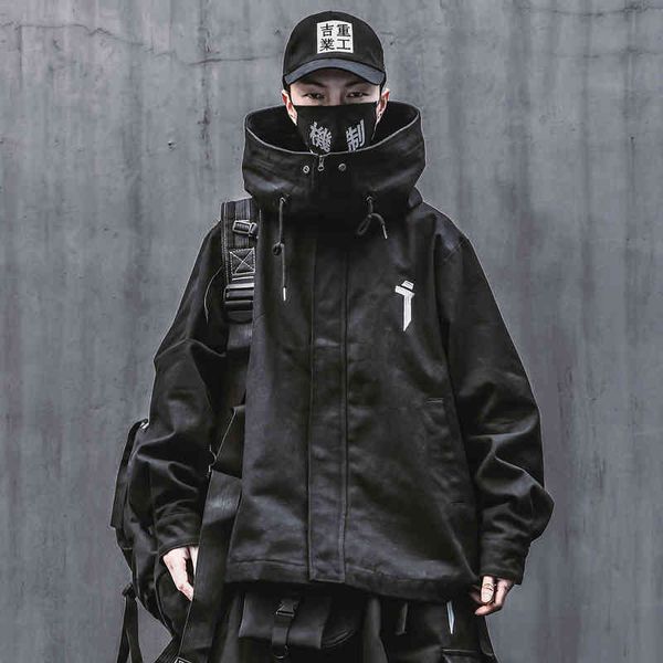 

techwear et for men black spring japane streetwear hooded coat