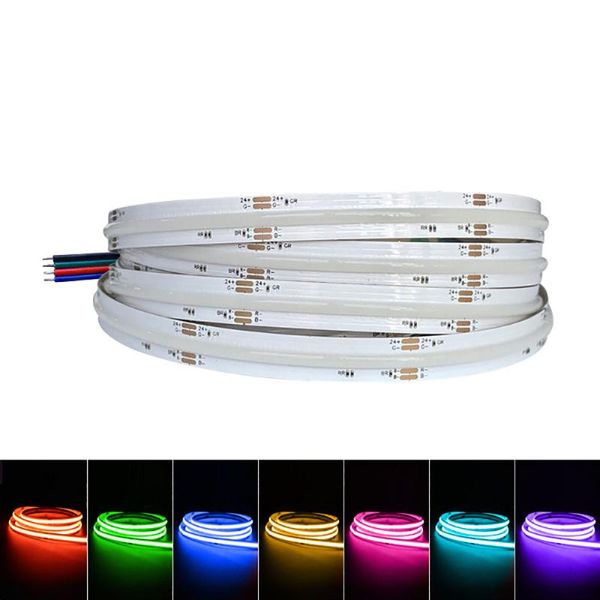 

strips cob rgb led light strip 768leds/m high density flexible fob ra90 linear dimmable lights dc12v 24v