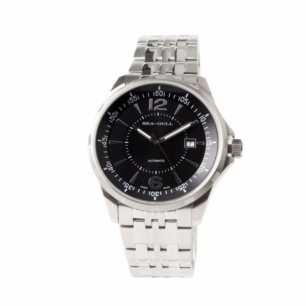 

genuine seagull sea-gull men self wind automatic watches luminous hands stainless steel mechanical dress men's watch 816.355 wristwatch, Slivery;brown