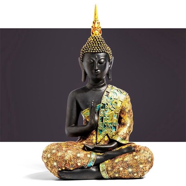 Statua di Buddha 16cm 20cm Thailandia Scultura Resina verde Fatto a mano Buddismo Statuetta indù Meditazione Home Decor 210827