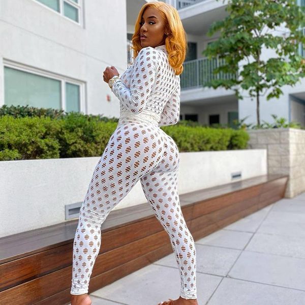 

women's tracksuits see through high neck hole knitted mesh suit women 2-piece outfit set crop long pant ladies female clothing running, Gray
