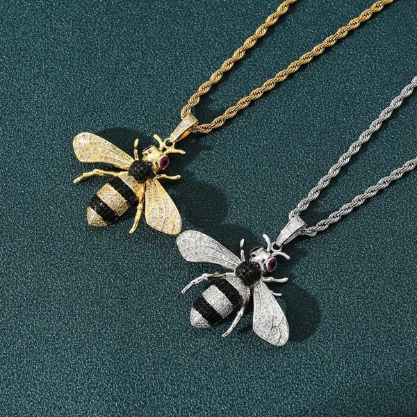 

gold silver color iced out cubic zircon animal bee pendant necklace men's women hip hop jewelry gifts necklaces