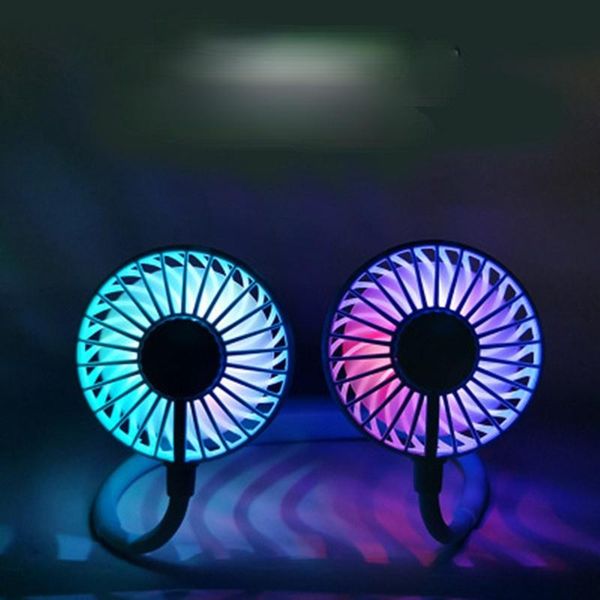 

electric fans lazy sports hanging neck fan usb charging mini portable colorful leafless
