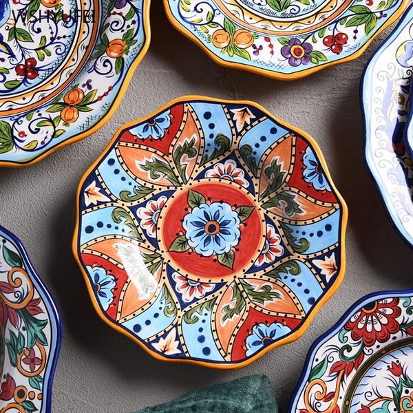 

dishes & plates hand-painted flowers ethnic style ceramic tableware western flat steak salad dessert cake storage decorative pla