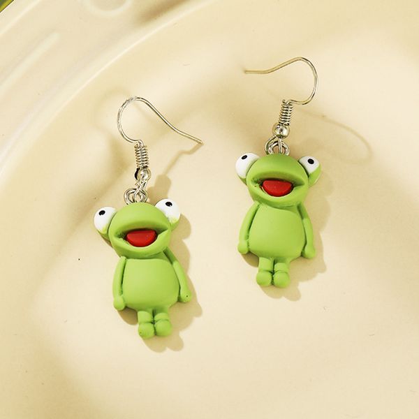 Engraçado Rã Verde Animal Dangle Brincos para Mulheres Crianças Resina Bonito Charme Criativo Desenhos Animados Gota Brincos Meninas Jóias Presente