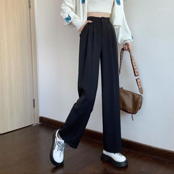 

women's pants & capris autumn 2021 high waist drape feeling floor dragging casual show thin straight tube suit loose wide leg, Black;white