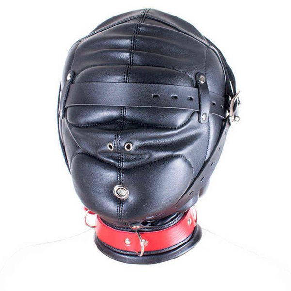 NXY SM Giocattolo per adulti del sesso Coppie Giocattoli Addensato Completamente chiuso Copertura completa della testa Maschera di penalità BDSM Bondage Collare in morbida pelle nera Schiavo.1220