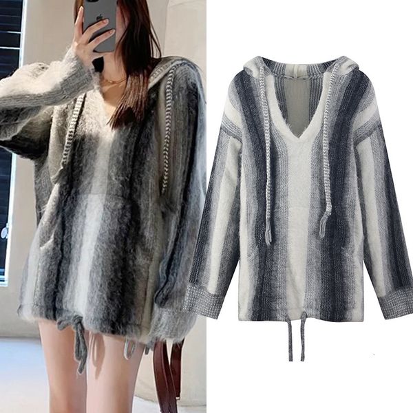 

women's sweaters 2021 autumn mohair sweaters striped pullovers women knit loose jumper long-sleeve, korean vintage jersey jumper u33t, White;black