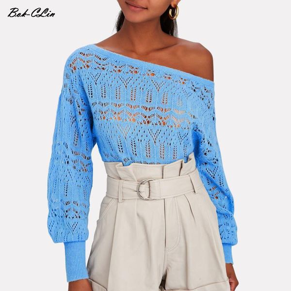 

women's sweaters fashion one-word collar solid color hollow pullover knit long-sleeved sweater women pullovers jumper, White;black
