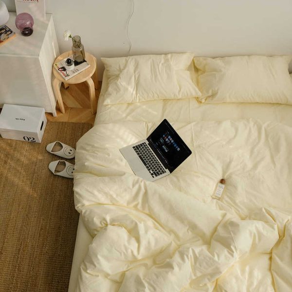 

korean ins cream solid four nordic style cotton 1.5m1.8m bedding three piece set