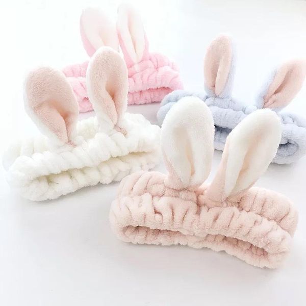 

women girls wash face headbands ears soft coral fleece makeup elastic hair bands headwear accessories shower caps