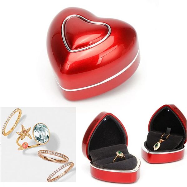 

gift wrap heart-shaped led light wedding ring box engagement rings necklace earrings pendants jewelry display case holder