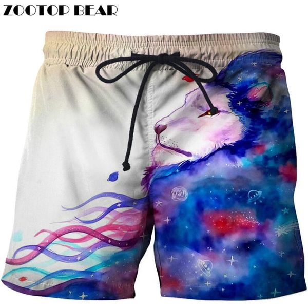 

paint lion 3d printer men shorts plus size breathable beach brand clothing loose homme quick dry polyester trousers drop men's, White;black