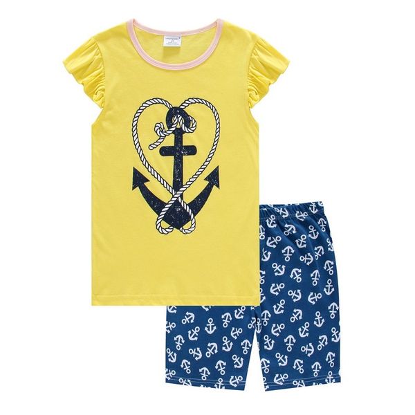 Nette Mädchen Pyjamas Nachtwäsche Nachthemd Mädchen Pyjamas Anzüge Kinder Kleidung Set Sailor Baby Home Kleidung Navy T-Shirt + Hose 210413