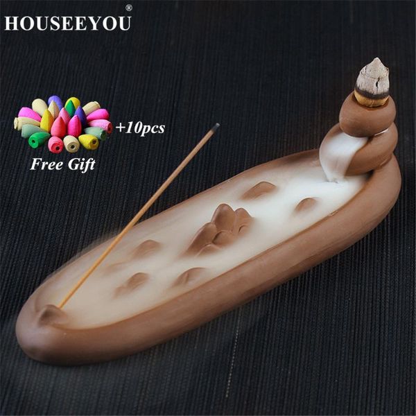 

sachet bags boat shape waterfall incense burner stick backflow holder aroma smoke censer home office zen room craft