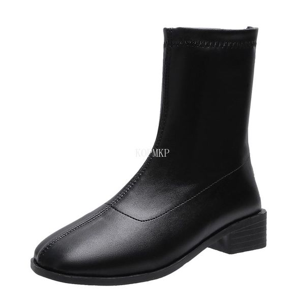

boots fashion leather ankle women thick high heels zipper pointed toe autumn winter kopmkp woman shoes square heel black